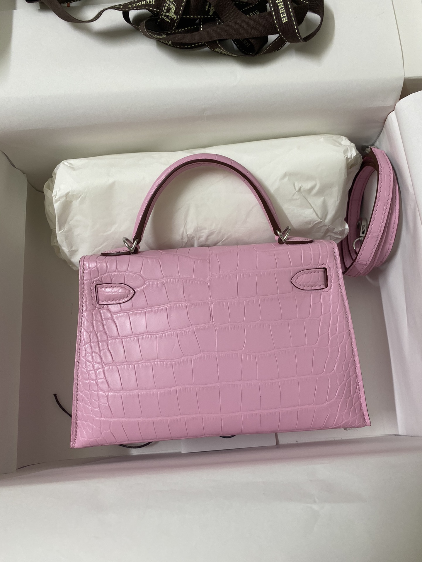 Hermes Kelly Mini II Bag 19CM In Mauve Sylvestre Matte Alligator Leather